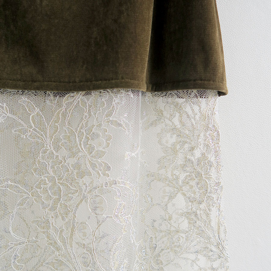 【MARGE/マージ】<br>Velours & lace midi skirt <br>1006-0105-255