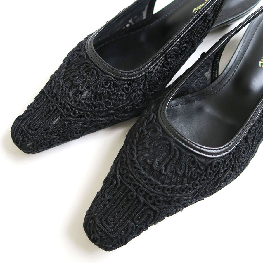 【Mame Kurogouchi/マメ】<br>Cording Embroidery Sling Back Heels <br>MM24SS-AC305