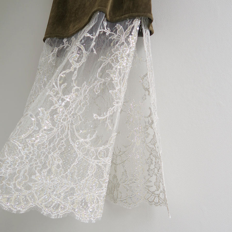 【MARGE/マージ】<br>Velours & lace midi skirt <br>1006-0105-255