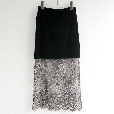 【MARGE/マージ】<br>Velours & lace midi skirt <br>1006-0105-255