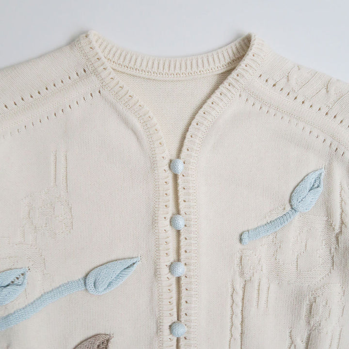 Mame Kurogouchi/マメ】3D Floral Motif Knit Cardigan MM26SS-KN062の