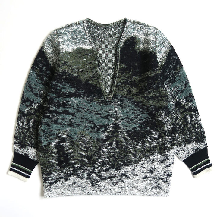 Mame Kurogouchi/マメ】Pile Jacquard Plunge Knit Top MM26FW-KN079の