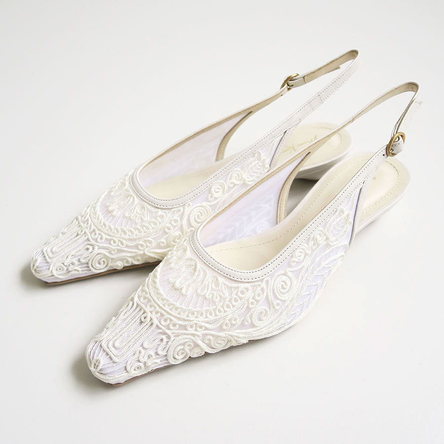 【Mame Kurogouchi/マメ】<br>Cording Embroidery Sling Back Heels <br>MM24SS-AC305