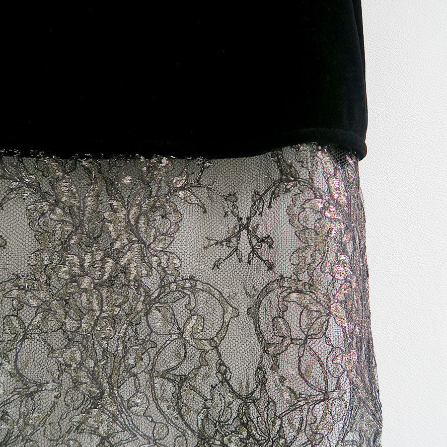 【MARGE/マージ】<br>Velours & lace midi skirt <br>1006-0105-255