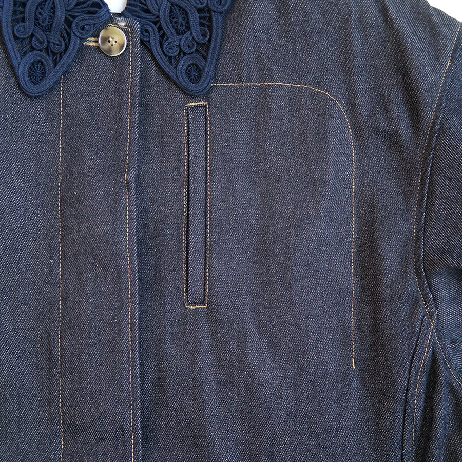 【Mame Kurogouchi/マメ】<br>Cord Embroidery Detail Denim Jacket <br>MM24FW-JK090