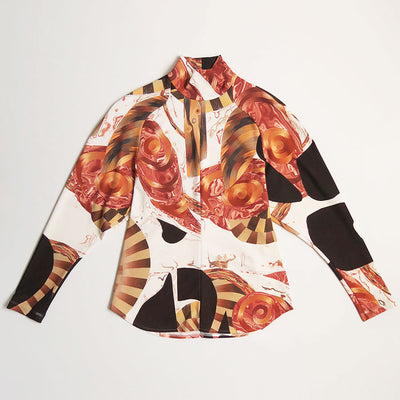 【Mame Kurogouchi/マメ】<br>Marble Print High Neck Jersey Top <br>MM23FW-JS023
