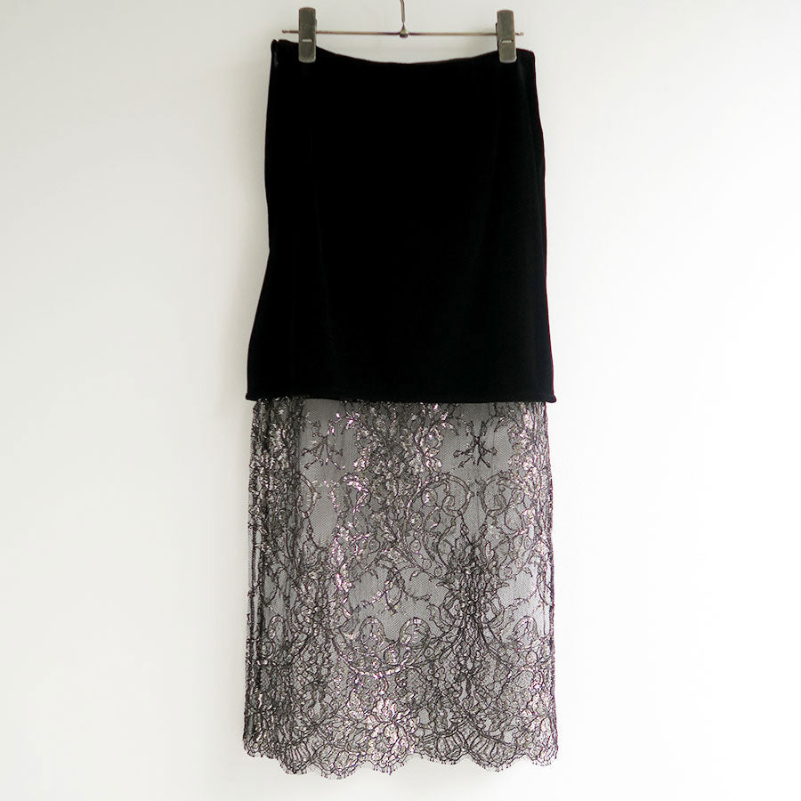 【MARGE/マージ】<br>Velours & lace midi skirt <br>1006-0105-255
