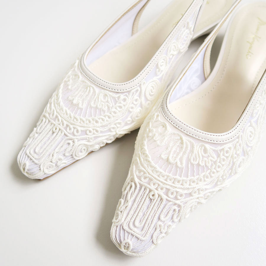 【Mame Kurogouchi/マメ】<br>Cording Embroidery Sling Back Heels <br>MM24SS-AC305