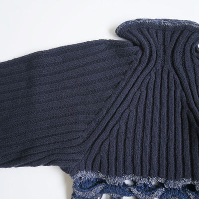 【Mame Kurogouchi/マメ】<br>Basket Pattern Combination Knitted Pullover <br>MM23FW-KN054