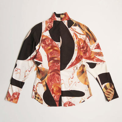 【Mame Kurogouchi/マメ】<br>Marble Print High Neck Jersey Top <br>MM23FW-JS023