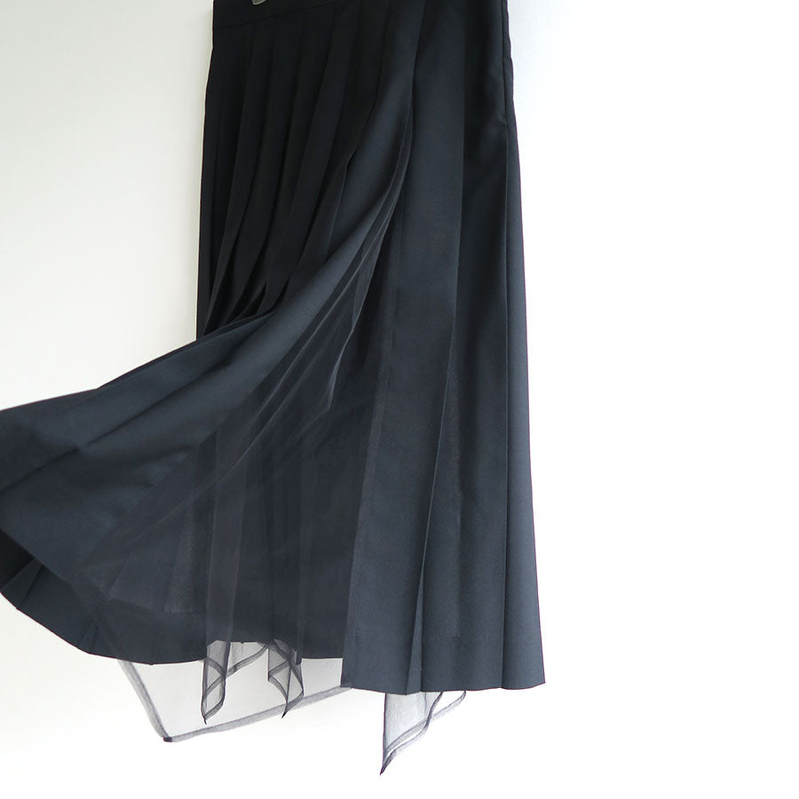 【FETICO/フェティコ】 <br>WOOL & TULLE COMBINED PLEATED SKIRT <br>FTC244-0505