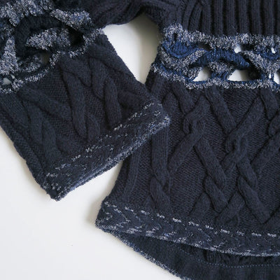 【Mame Kurogouchi/マメ】<br>Basket Pattern Combination Knitted Pullover <br>MM23FW-KN054