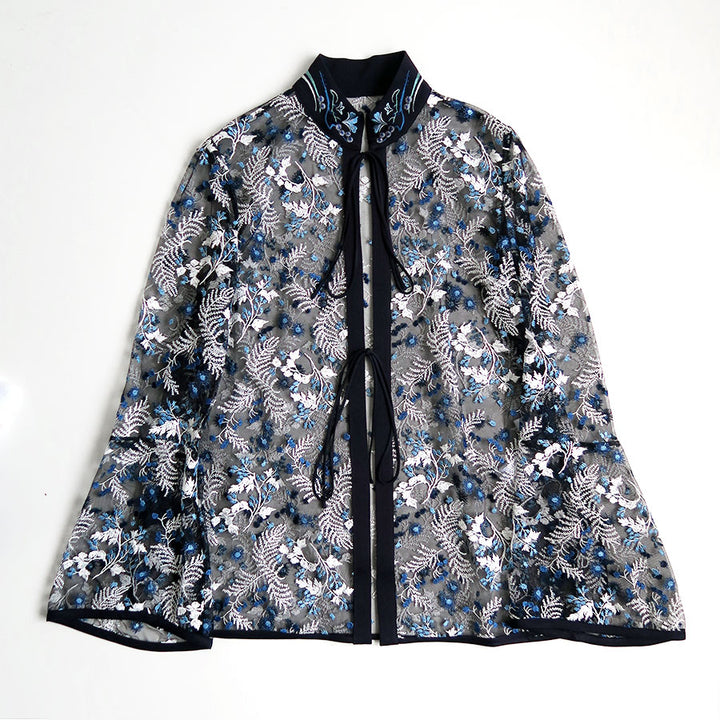 Mame Kurogouchi/マメ】Tulle Lace Stand Collar Shirt MM26SS-SH112の
