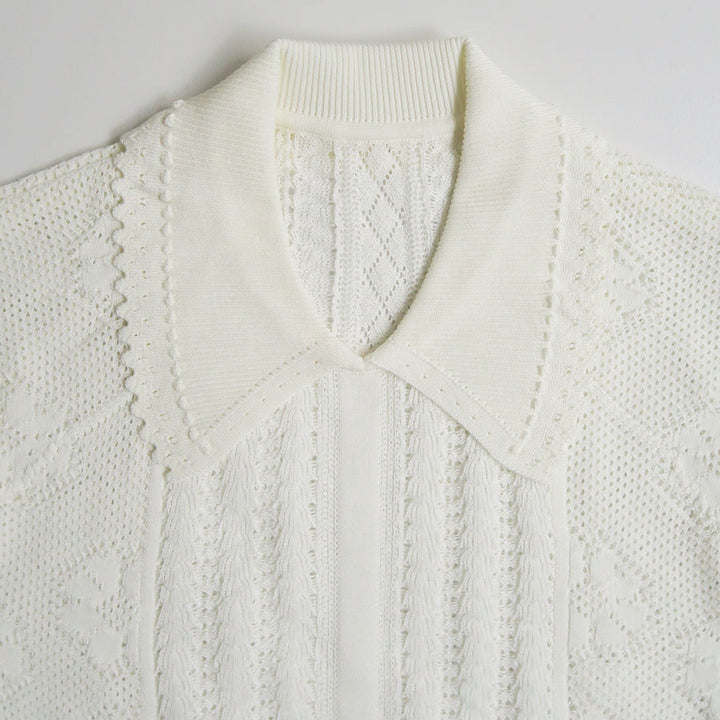 Mame Kurogouchi/マメ】Lace Stripe Knitted Top MM25SS-KN070の