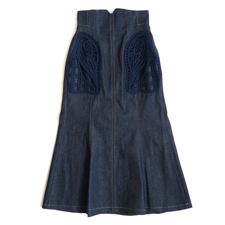 【Mame Kurogouchi/マメ】<br>Cord Embroidery Detail Denim Skirt <br>MM24FW-SK092