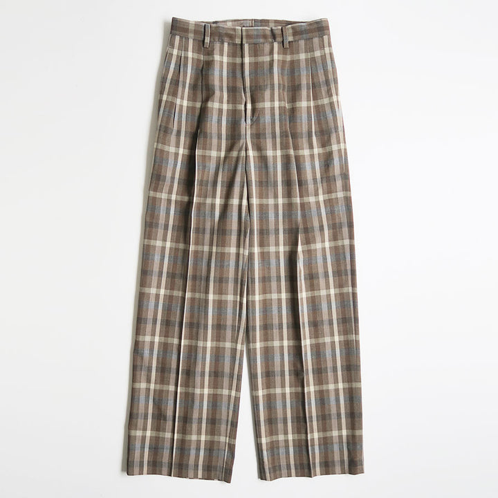 AURALEE オーラリー　ギザリブ Uネック ダークブラウン AURALEE/オーラリー】SUPER FINE TROPICAL WOOL CHECK TWO-TUCK SLACKS