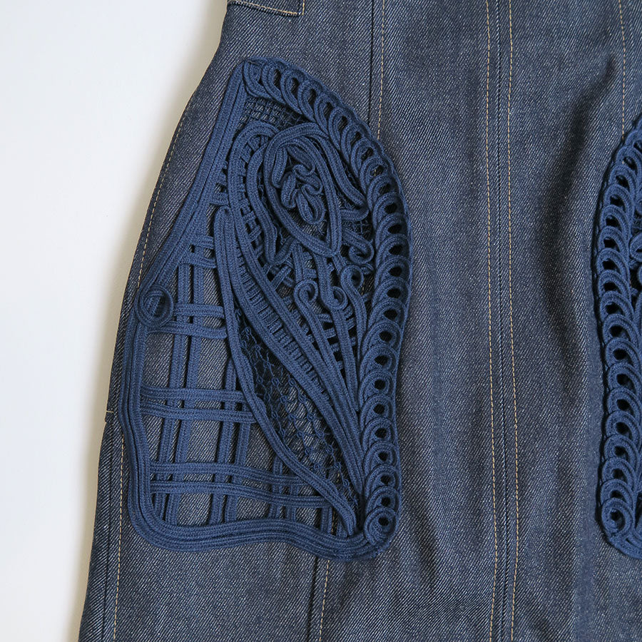 【Mame Kurogouchi/マメ】<br>Cord Embroidery Detail Denim Skirt <br>MM24FW-SK092