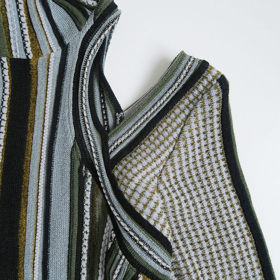 【Mame Kurogouchi/マメ】<br>Stripe Jacquard High Neck Knitted Dress <br>MM23FW-KN016