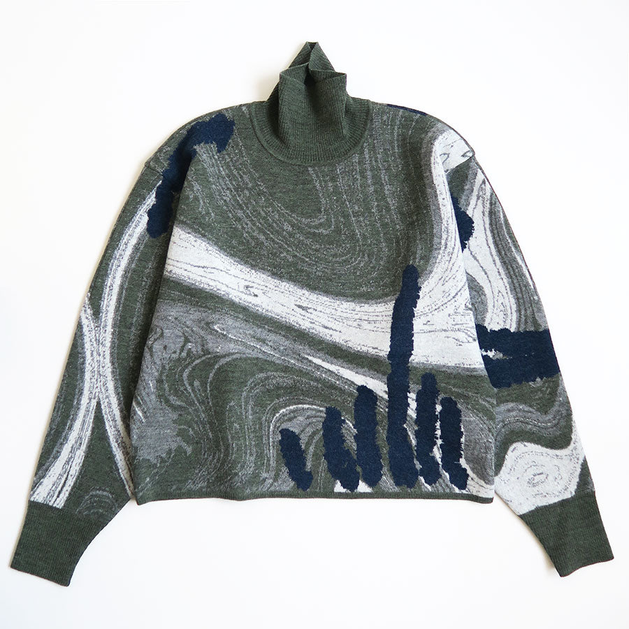 【Mame Kurogouchi/マメ】<br>Marble Pattern High Neck Knitted Top <br>MM24FW-KN099