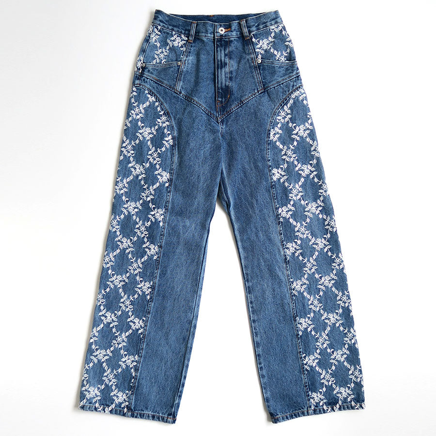 【FETICO/フェティコ】 <br>FLOWER EMBROIDERED WIDE JEANS <br>FTC244-0601