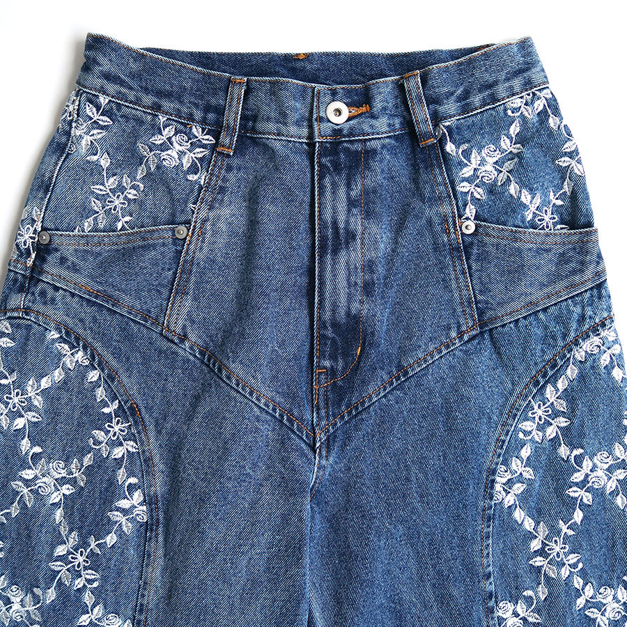 【FETICO/フェティコ】 <br>FLOWER EMBROIDERED WIDE JEANS <br>FTC244-0601