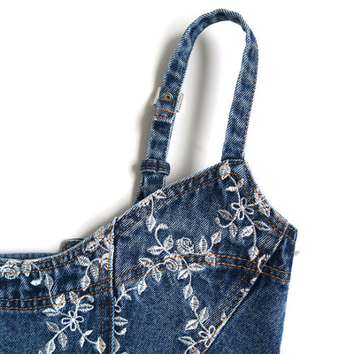 【FETICO/フェティコ】 <br>FLOWER EMBROIDERED DENIM BUSTIER <br>FTC244-0102