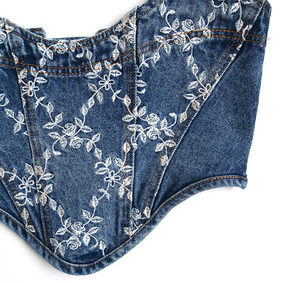 【FETICO/フェティコ】 <br>FLOWER EMBROIDERED DENIM BUSTIER <br>FTC244-0102