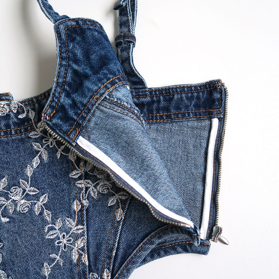 【FETICO/フェティコ】 <br>FLOWER EMBROIDERED DENIM BUSTIER <br>FTC244-0102