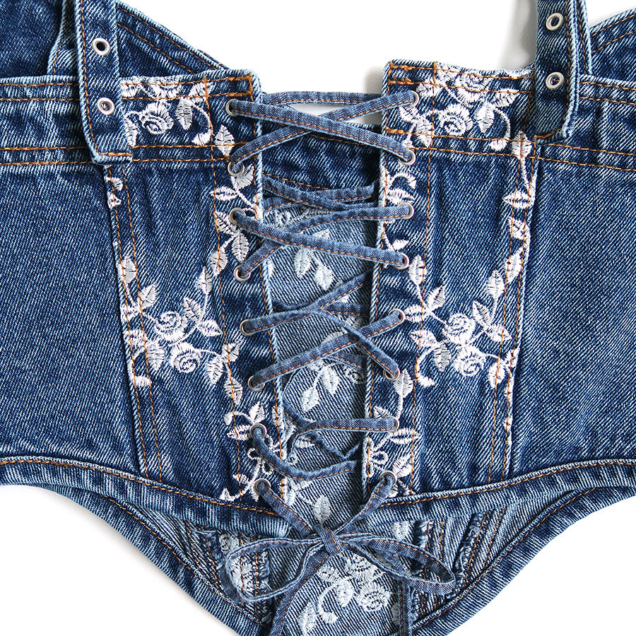 【FETICO/フェティコ】 <br>FLOWER EMBROIDERED DENIM BUSTIER <br>FTC244-0102