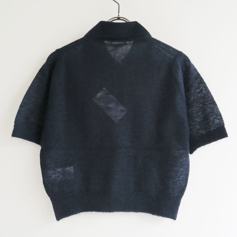 Auralee: Men's Kid Mohair Sheer Knit Polo (Lime Yellow