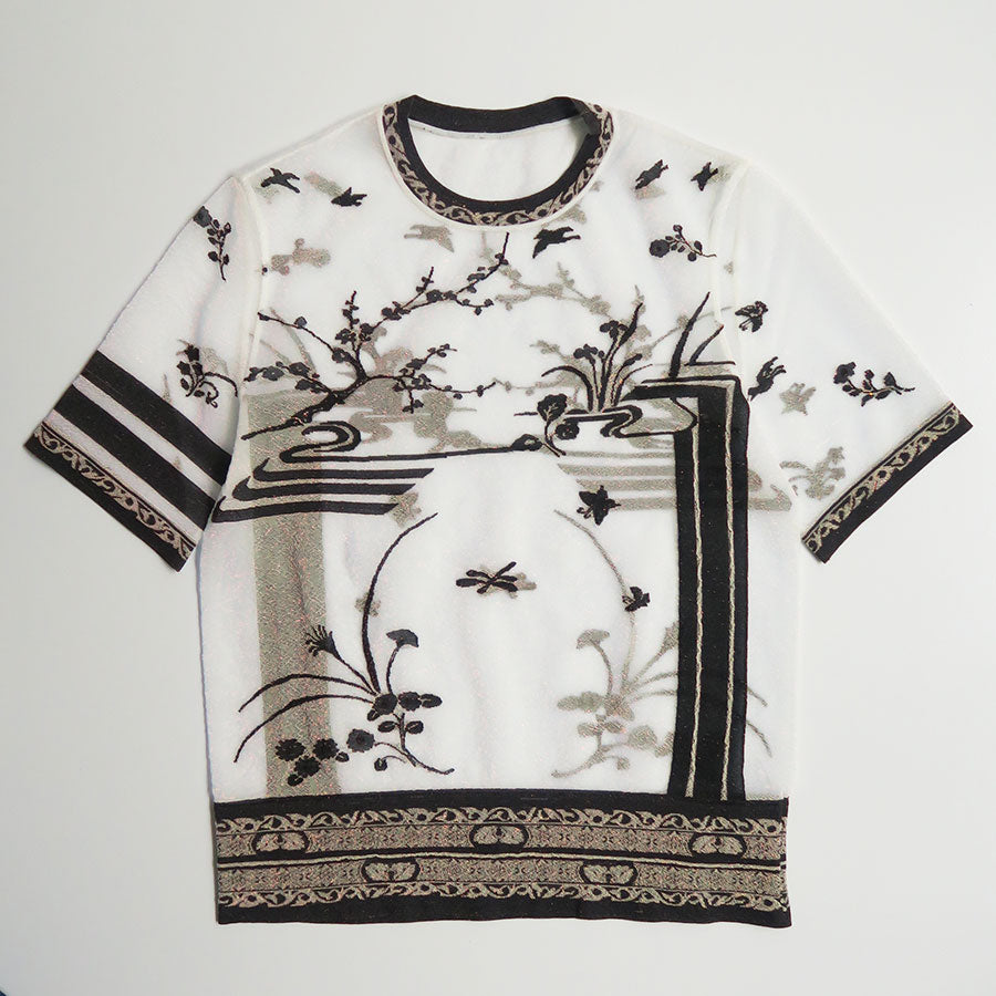 トップス NaturePattern SheerKnitted CrewNeckTop Nature Pattern Sheer Knitted Crew Neck Top - black - Mame