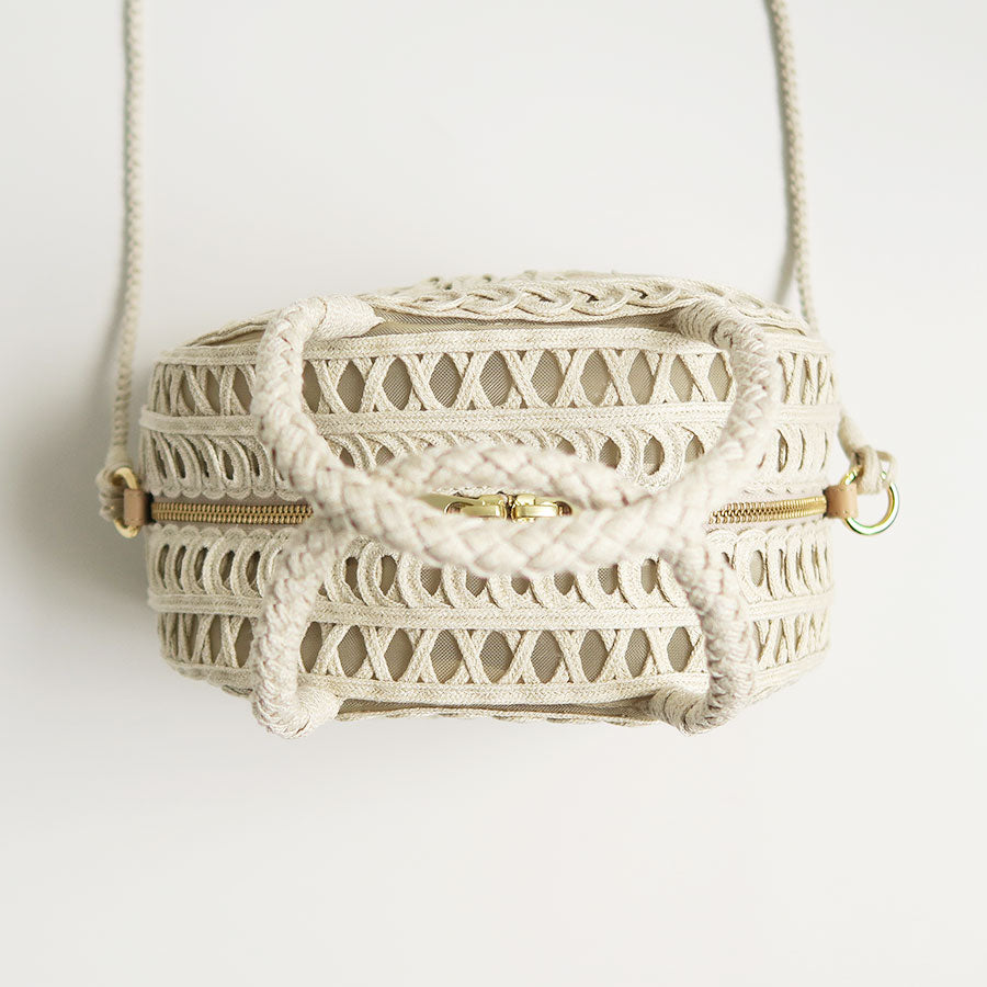 【Mame Kurogouchi/マメ】<br>Cording Embroidery Demi Lune Handbag <br>MM14-AC404PF
