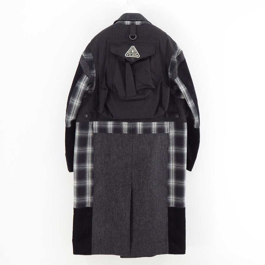 【JUNYA WATANABE MAN】<br>ウールツイード×綿フランネルチェック×エステルオックス FILSON Wネームコート <br>WP-C007-051
