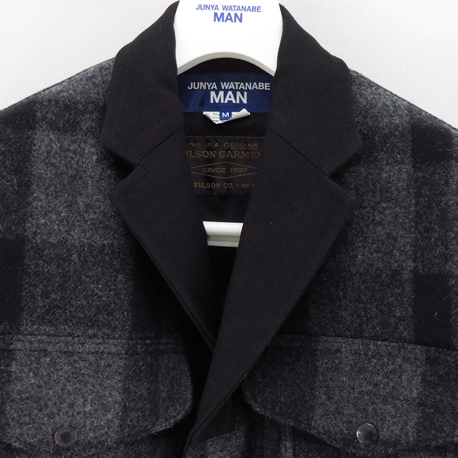 【JUNYA WATANABE MAN】<br>マッキーノウール×エステルタフタキルティング×レザー FILSON Wネームジャケット <br>WP-J003-051