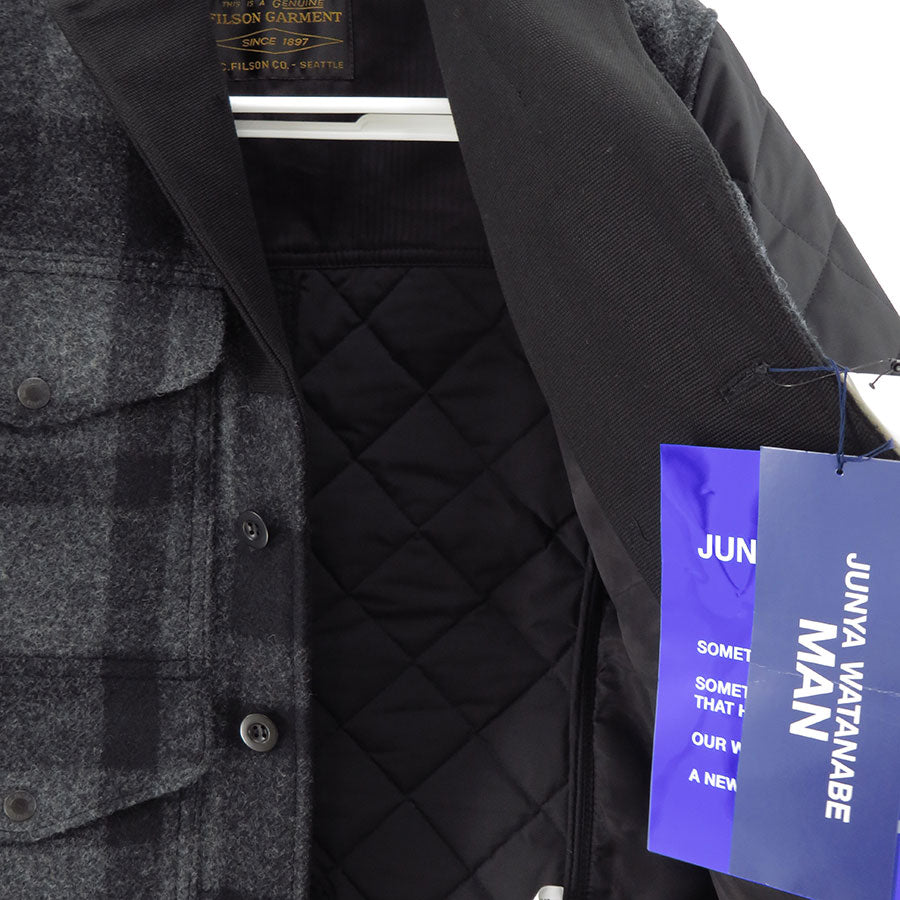【JUNYA WATANABE MAN】<br>マッキーノウール×エステルタフタキルティング×レザー FILSON Wネームジャケット <br>WP-J003-051