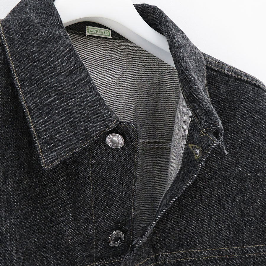 【A.PRESSE/アプレッセ】<br>Black Denim Trucker Jacket <br>AP-1002