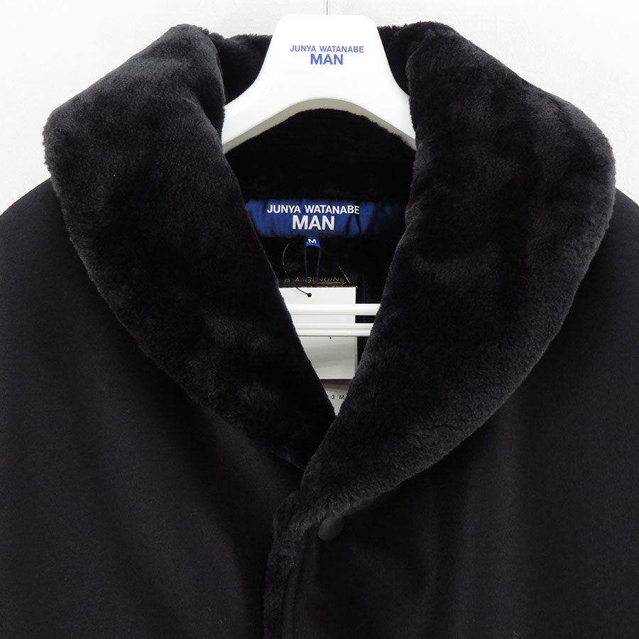 JUNYA WATANABE ネイビー 変形コート ウール　フェイクファー JUNYA WATANABE MAN/ジュンヤワタナベマン】エステルフェイクファー