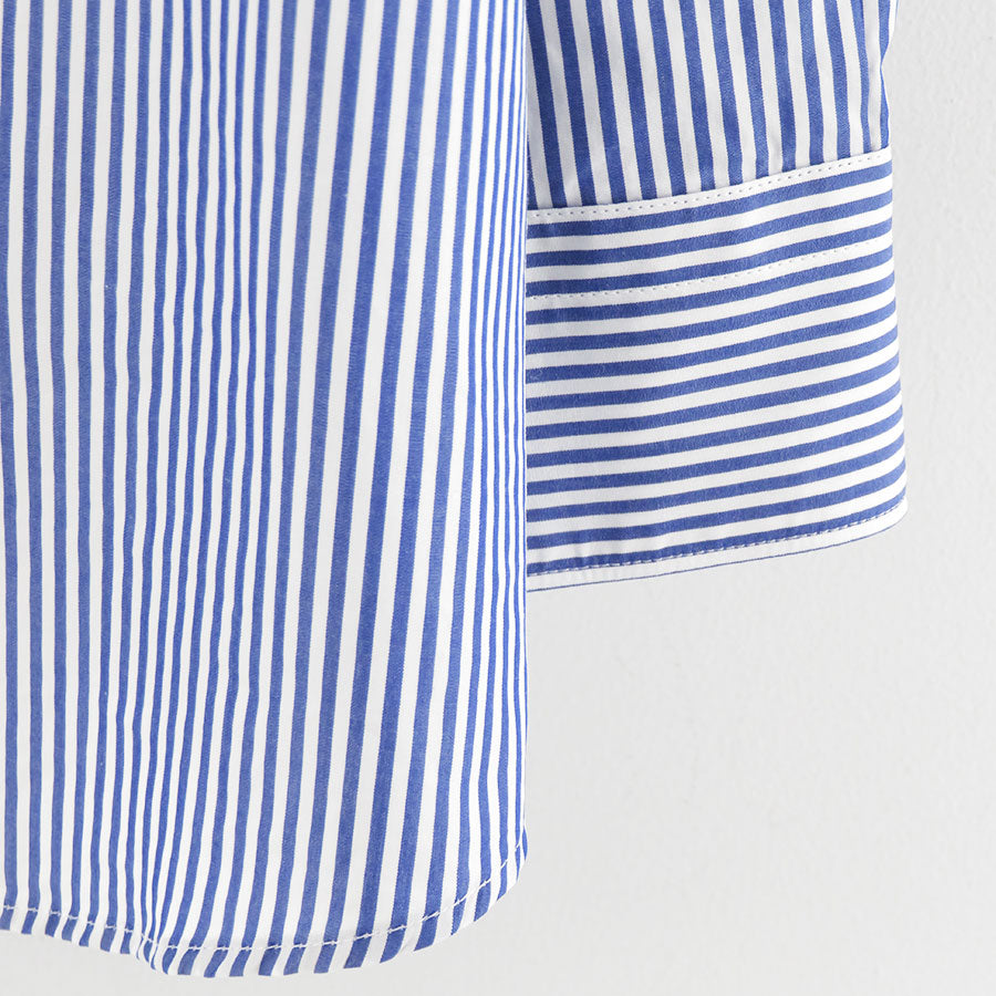 【Graphpaper/グラフペーパー】<br>Broad Stripe L/S Oversized Band Collar Shirt <br>GM254-50023STB