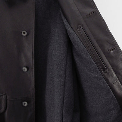 【MAATEE&SONS/マーティーアンドサンズ】<br>LEATHER HALF COAT 裏カシミア <br>MT5303-0703