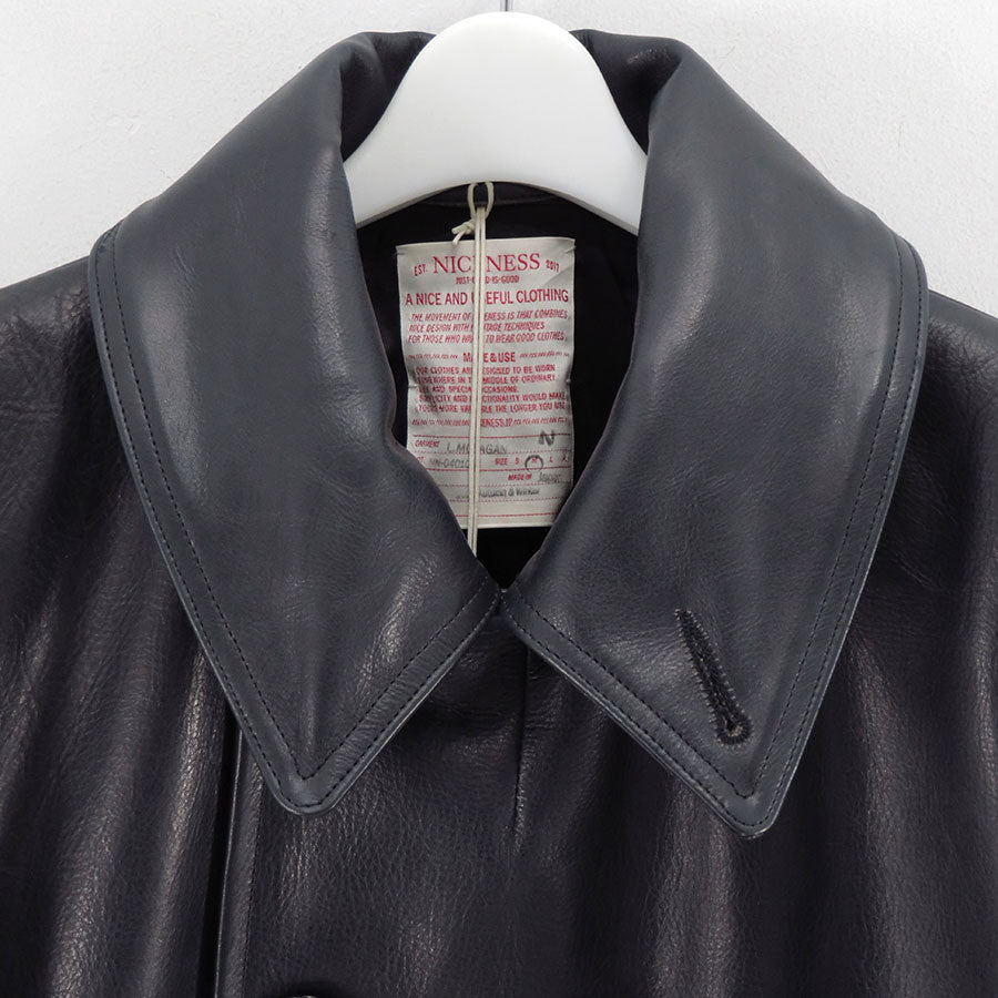 【NICENESS/ナイスネス】<br>L.MCLAGAN / L.マクラガン (ブラウンコアカウレザー 13ボタンピーコート) <br>NN-0401C16