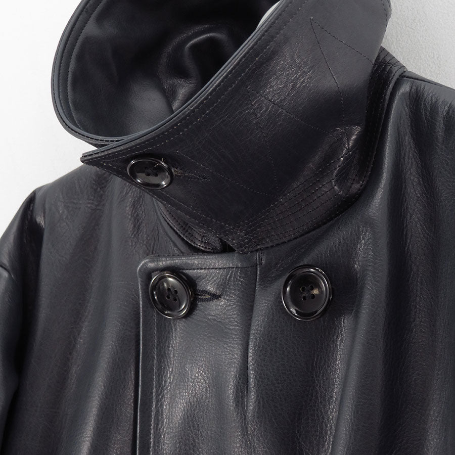 【NICENESS/ナイスネス】<br>L.MCLAGAN / L.マクラガン (ブラウンコアカウレザー 13ボタンピーコート) <br>NN-0401C16