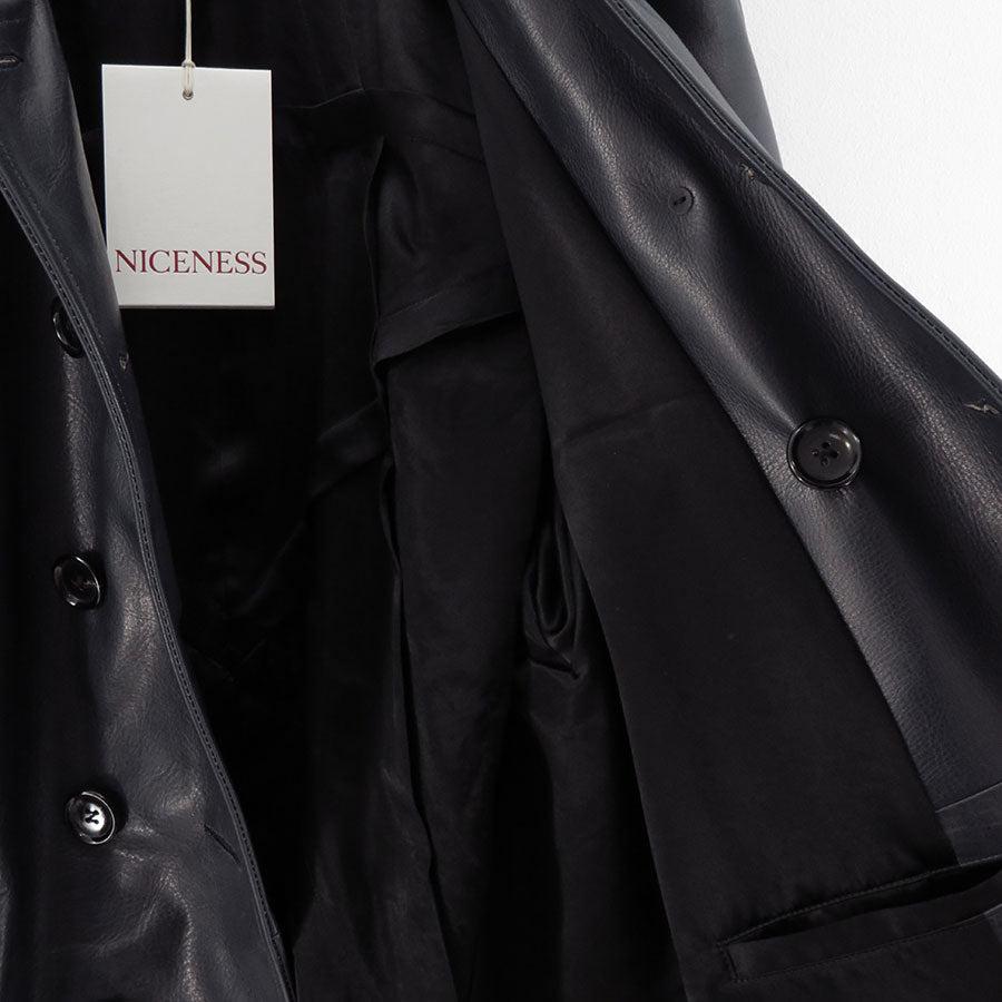 【NICENESS/ナイスネス】<br>L.MCLAGAN / L.マクラガン (ブラウンコアカウレザー 13ボタンピーコート) <br>NN-0401C16