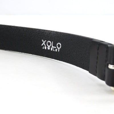[XOLO 珠宝]<br>方形窄带扣-黑色皮革-<br> XOBL006 
