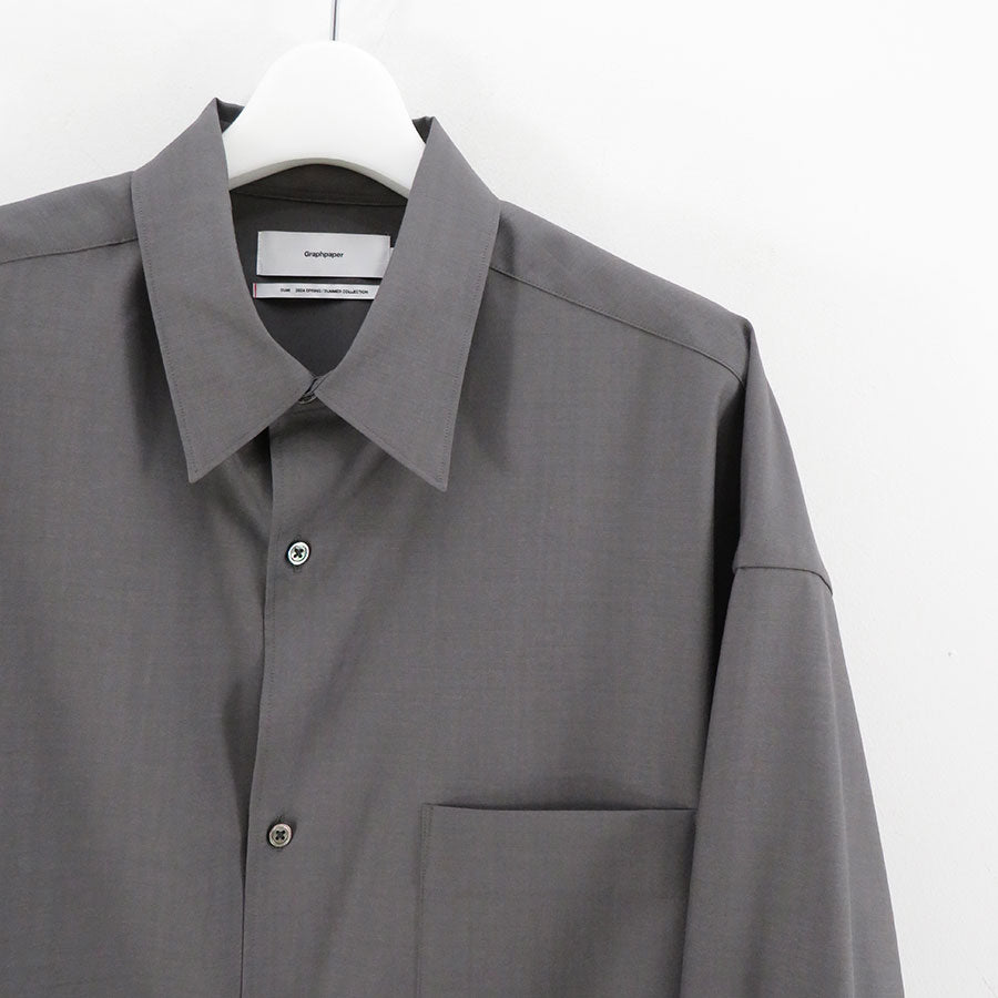 【Graphpaper/グラフペーパー】<br>Fine Wool Tropical Oversized Regular Collar Shirt <br>GM241-50040