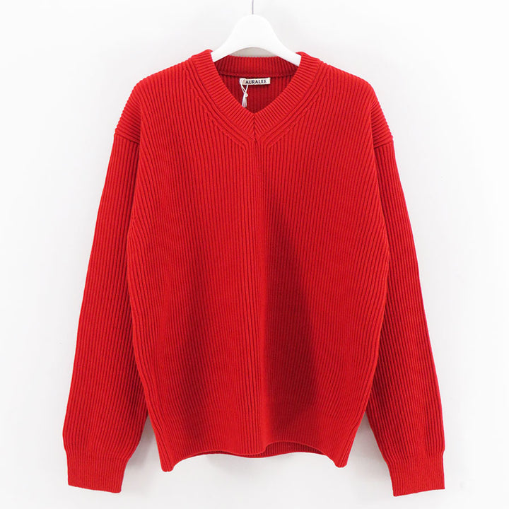 AURALEE オーラリー 26SS 新作 ラグランプルオーバー サイズ1 赤色 AURALEE/オーラリー】SUPER FINE WOOL RIB KNIT V-NECK P/O A26AV03RK