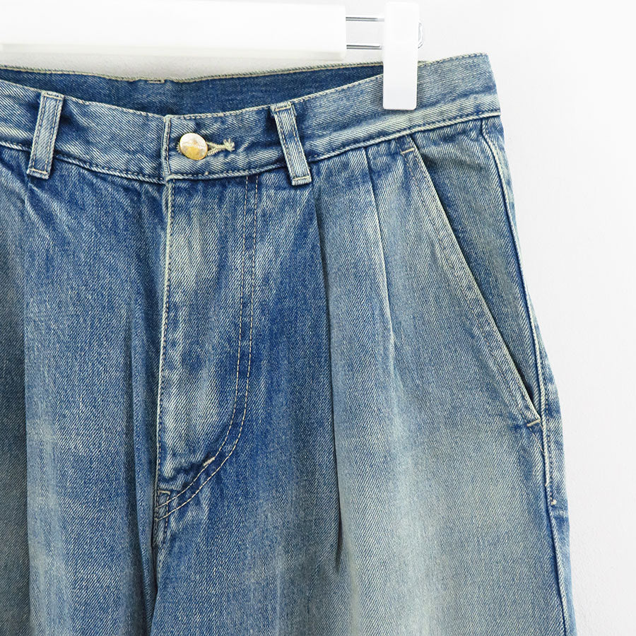 【Graphpaper/グラフペーパー】<br>Selvage Denim Two Tuck Tapered Pants (LIGHT FADE) <br>GU233-40187LB