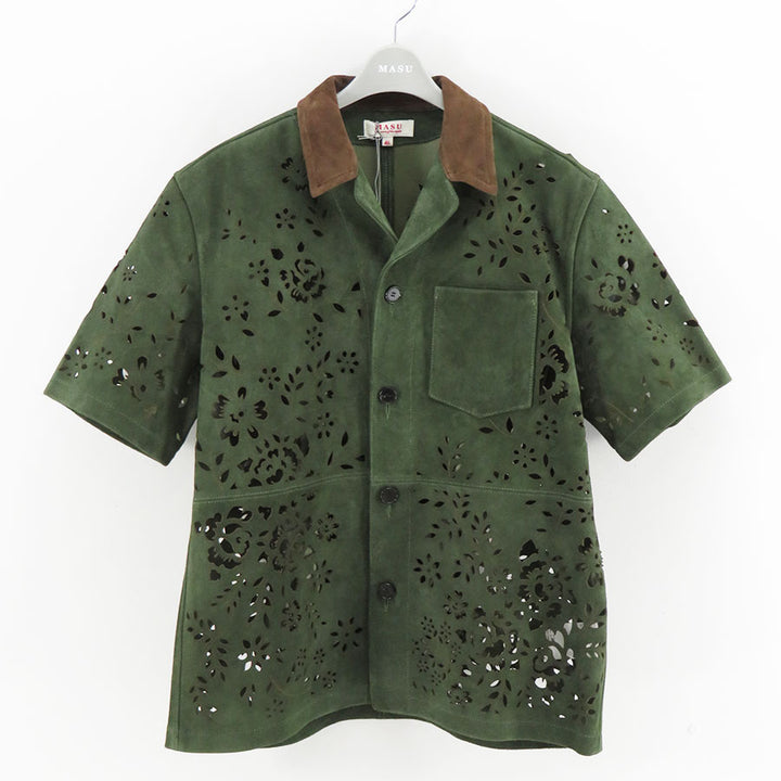M A S U/エムエーエスユー】BANDANA HOLE LEATHER HALF SLEEVE SHIRT