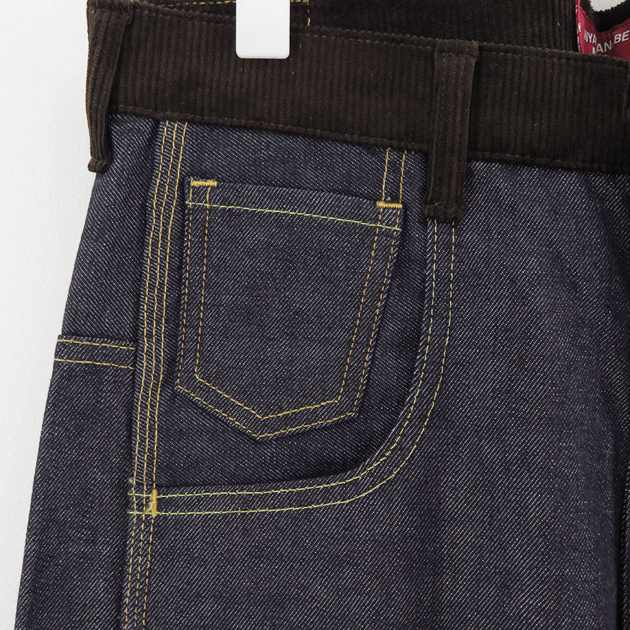 【JUNYA WATANABE MAN】<br>綿セルヴィッチデニム×レザー Levi's Wネームパンツ <br>WP-P203-051