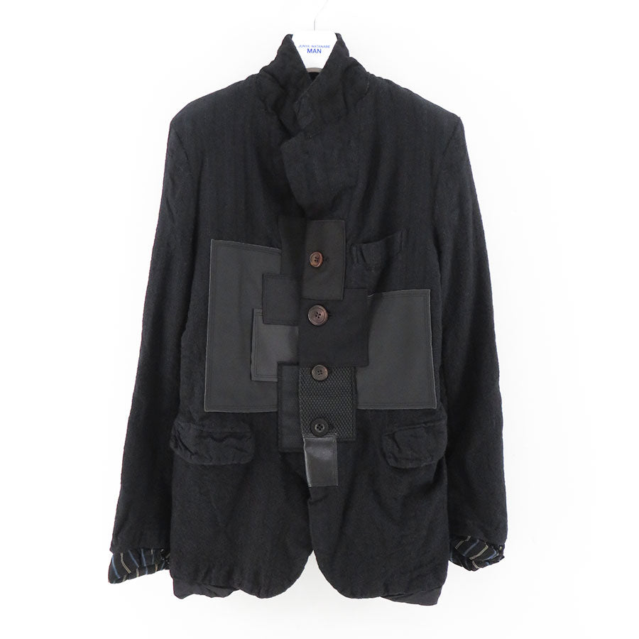 【JUNYA WATANABE MAN】<br>ウールストライプ 製品加工×多素材パッチワークジャケット <br>WL-J008-051