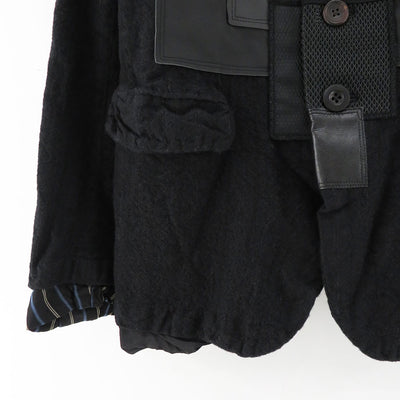 【JUNYA WATANABE MAN】<br>ウールストライプ 製品加工×多素材パッチワークジャケット <br>WL-J008-051